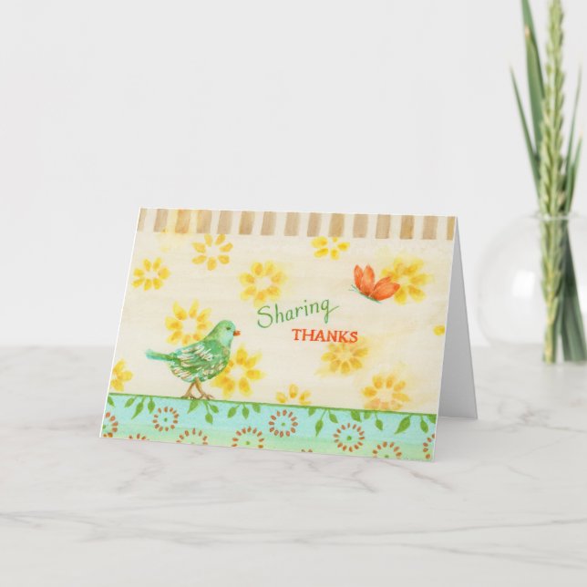 Sharing Bird and Butterfly Blank Greeting Card (Front)