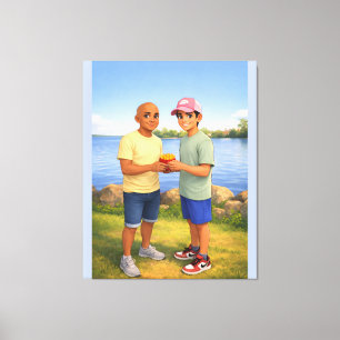 Sharing fries by the lake canvas print