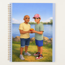 Sharing fries by the lake