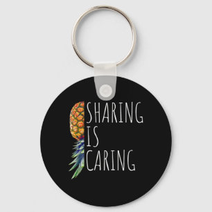 Sharing is Caring Funny Upside Down Pineapple Mens Key Ring