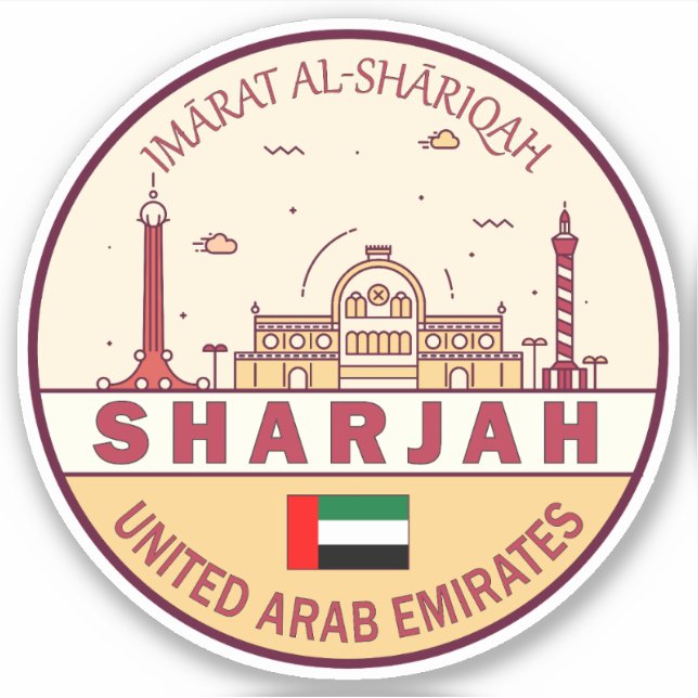 Sharjah United Arab Emirates City Skyline Emblem (Front)