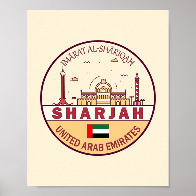 Sharjah United Arab Emirates City Skyline Emblem Poster (Front)