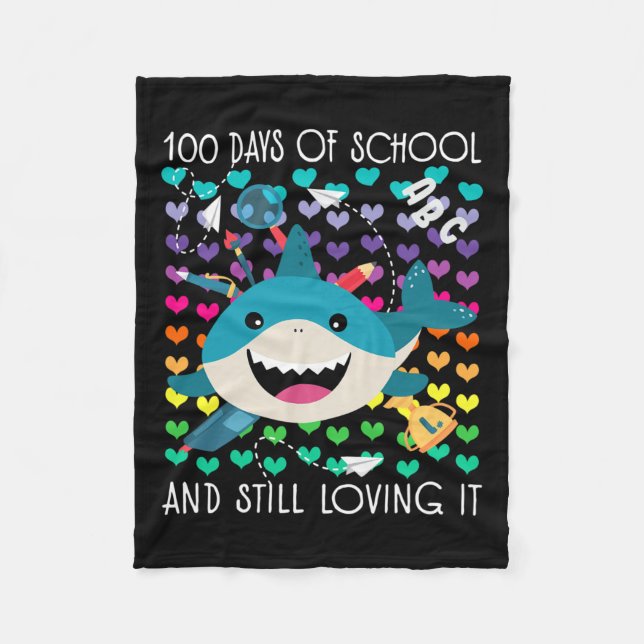 Shark 100 Days Of School And Still Loving It Shark Fleece Blanket (Front)