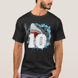 Shark 10th Birthday Boy 10 Ten Shark Theme Party T-Shirt
