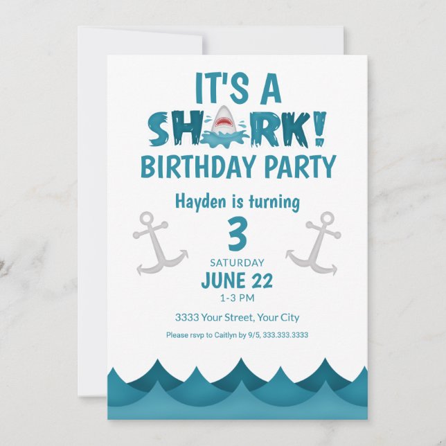 Shark 3rd Birthday Invitation (Front)