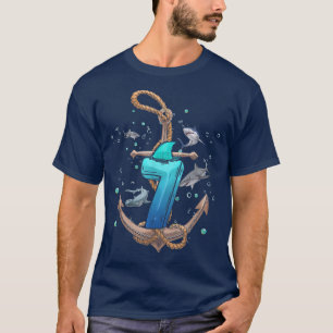 Shark 7th Birthday Boys Shark 7 years Old Ocean Bd T-Shirt