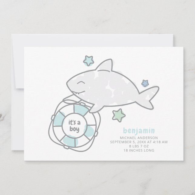 Shark Ahoy Baby Boy Birth Announcement (Front)
