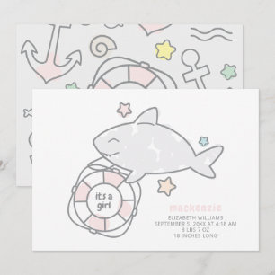 Shark Ahoy Baby Girl Birth Announcement