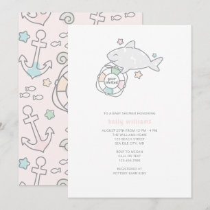 Shark Ahoy Girl Baby Shower Invitation