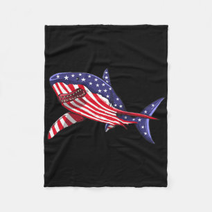 Shark American Flag Jawsome 4th Of July Kids Boys Fleece Blanket