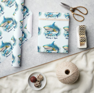  Shark and baby, New baby, Holiday Wrapping Paper