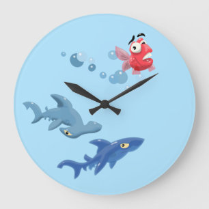 Shark and Fish Large Clock