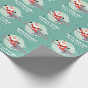 Shark and Santa With Name Wrapping Paper