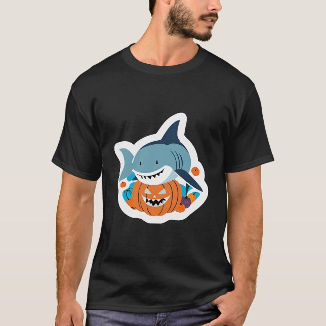 Shark and scary pumpkin T-Shirt (Front)