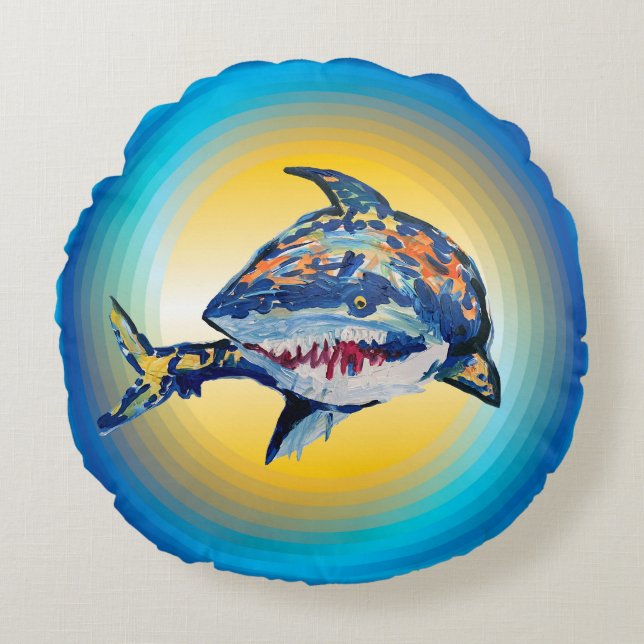 Shark "Art by Kids" Round Cushion (Front)