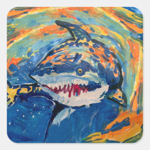 Shark "Art by Kids" Square Sticker