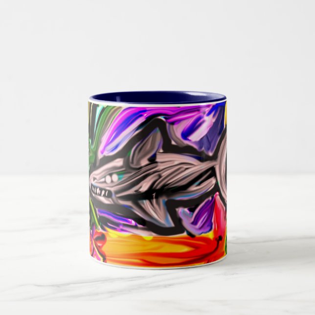 Shark artwork Attack Two-Tone Coffee Mug (Center)