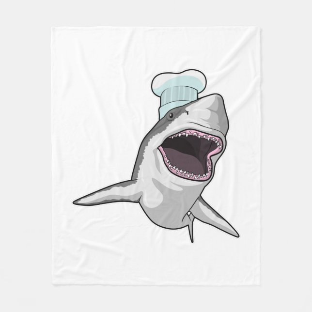 Shark as Cook with Chef hat Fleece Blanket (Front)
