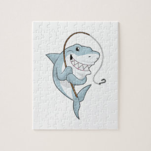 Shark as Fisher with Fishing rod Jigsaw Puzzle