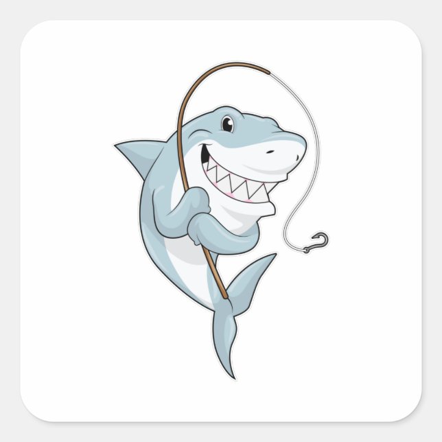 Shark as Fisher with Fishing rod Square Sticker (Front)