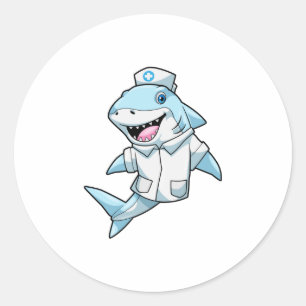 Shark as Nurse with Coat Classic Round Sticker