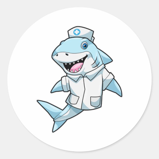 Shark as Nurse with Coat Classic Round Sticker (Front)