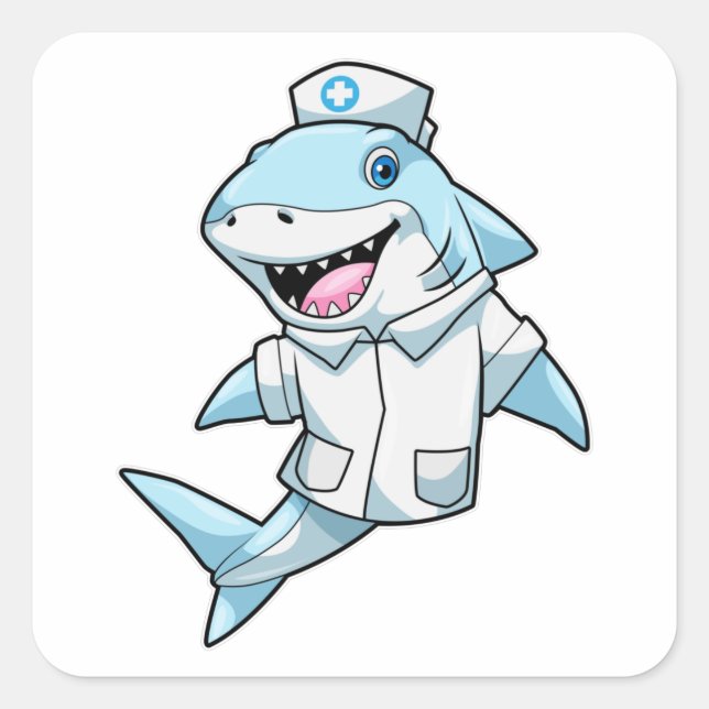 Shark as Nurse with Coat Square Sticker (Front)