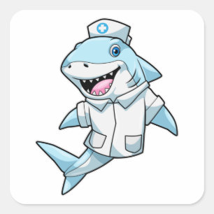 Shark as Nurse with Coat Square Sticker