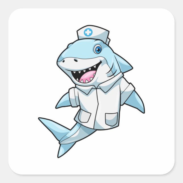 Shark as Nurse with Coat Square Sticker (Front)