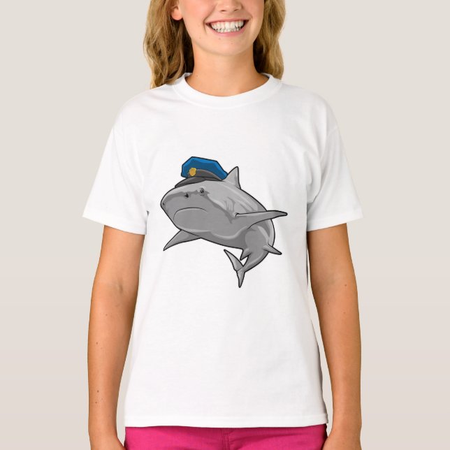 Shark as Police officer Police T-Shirt (Front)