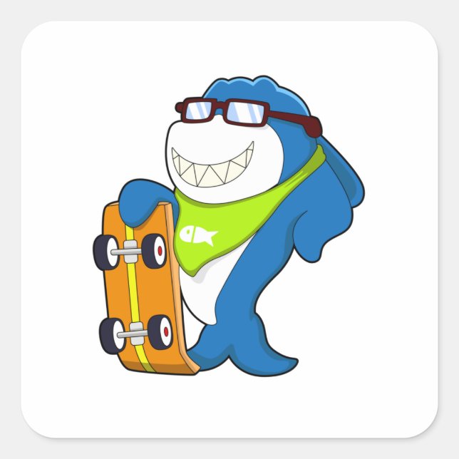 Shark as Skater with Skateboard Square Sticker (Front)