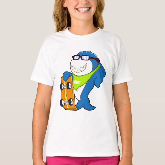 Shark as Skater with Skateboard T-Shirt (Front)