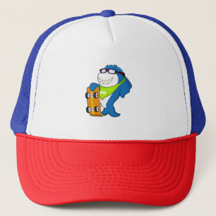 Shark as Skater with Skateboard Trucker Hat