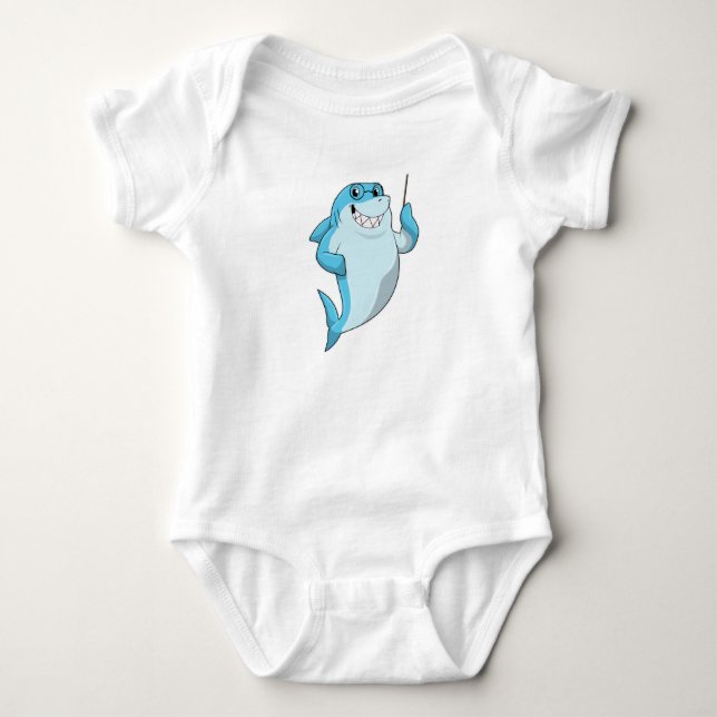 Shark as Teacher with Pointer Baby Bodysuit (Front)