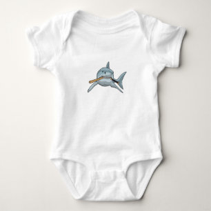 Shark at Baseball with Baseball bat Baby Bodysuit