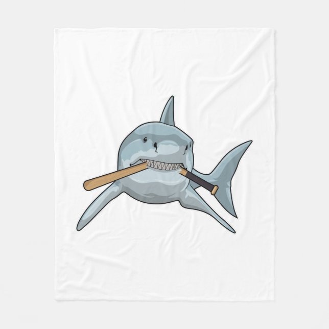 Shark at Baseball with Baseball bat Fleece Blanket (Front)