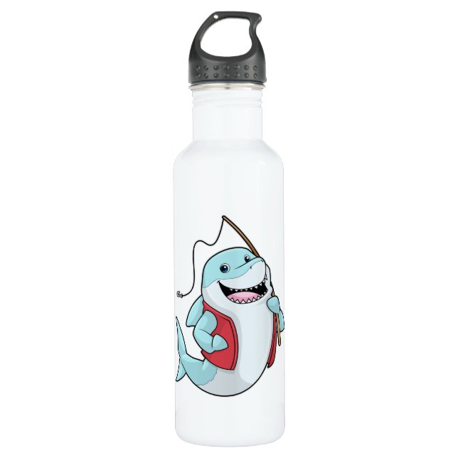 Shark at Fishing with Fishing rod 710 Ml Water Bottle (Front)