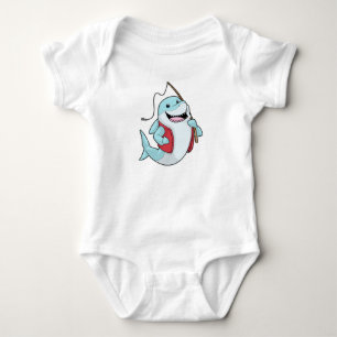Shark at Fishing with Fishing rod Baby Bodysuit