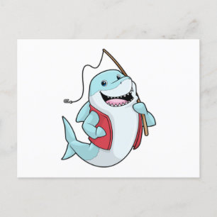 Shark at Fishing with Fishing rod Postcard