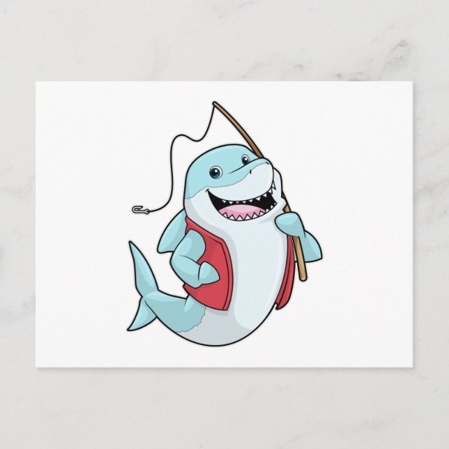 Shark at Fishing with Fishing rod Postcard (Front)