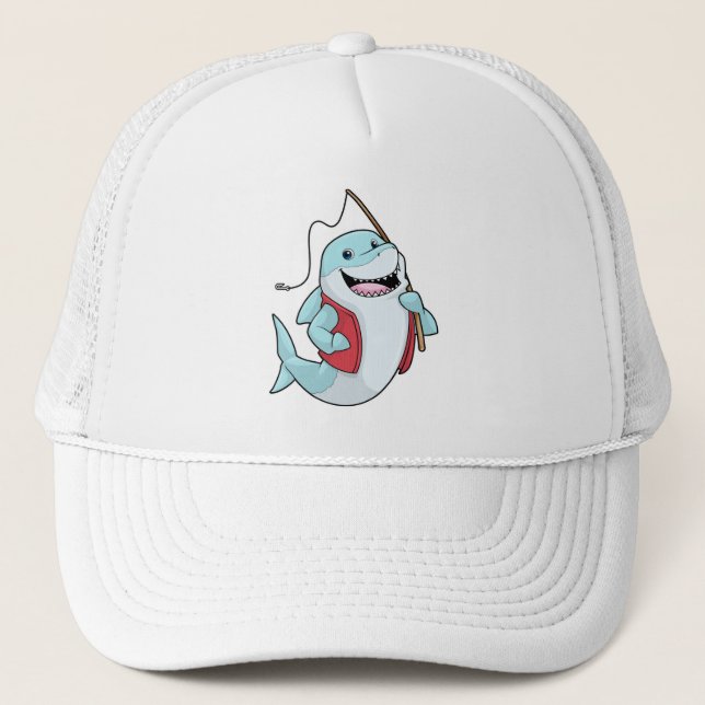 Shark at Fishing with Fishing rod Trucker Hat (Front)