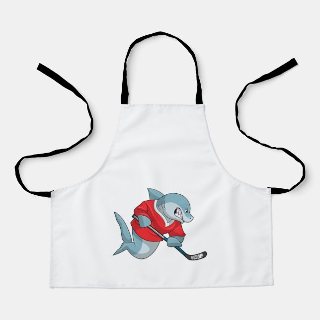Shark at Ice hockey with Ice hockey stick Apron (Front)