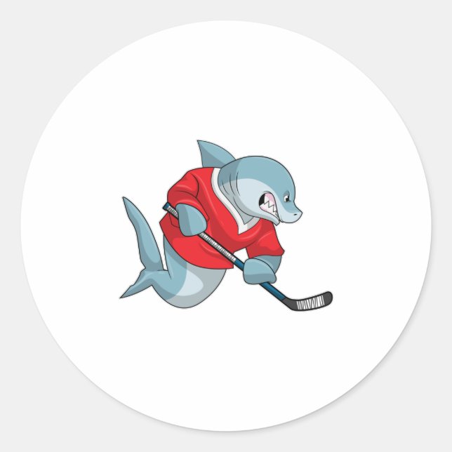 Shark at Ice hockey with Ice hockey stick Classic Round Sticker (Front)