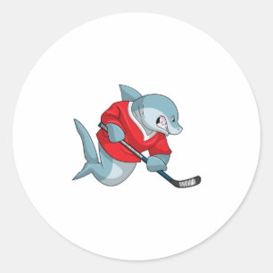 Shark at Ice hockey with Ice hockey stick Classic Round Sticker