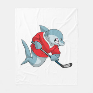 Shark at Ice hockey with Ice hockey stick Fleece Blanket