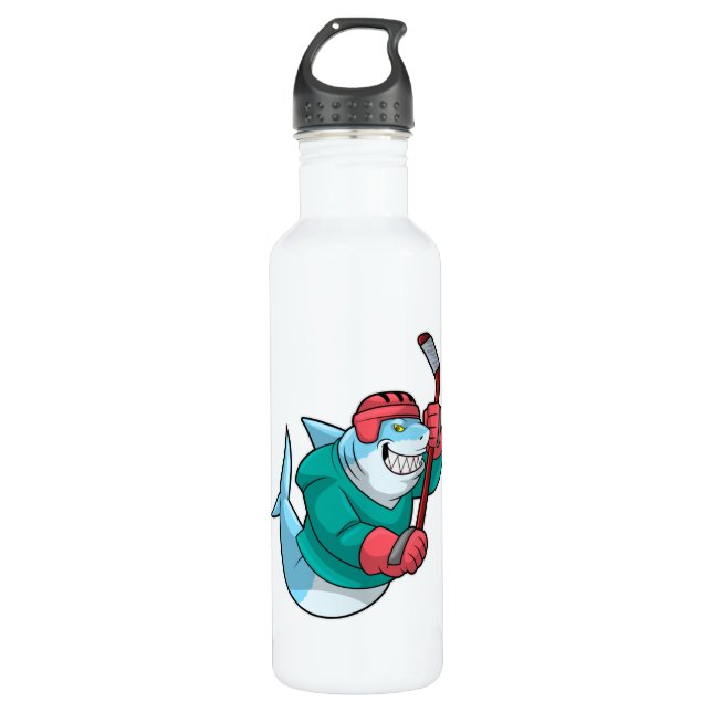 Shark at Ice hockey with Ice hockey stick & Helmet 710 Ml Water Bottle (Front)