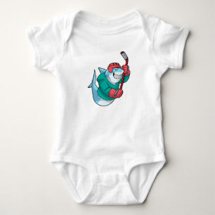 Shark at Ice hockey with Ice hockey stick & Helmet Baby Bodysuit