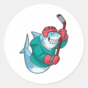 Shark at Ice hockey with Ice hockey stick & Helmet Classic Round Sticker