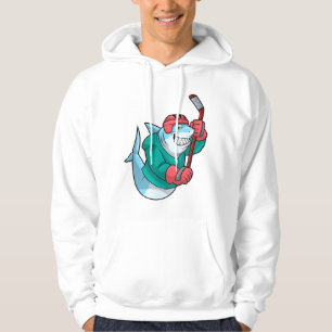 Shark at Ice hockey with Ice hockey stick & Helmet Hoodie