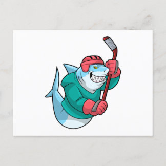 Shark at Ice hockey with Ice hockey stick & Helmet Postcard